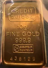 Credit Suisse 10 Grams Gold Bar Ingot 14K Yellow Gold Bezel