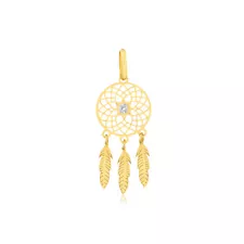 18k Solid Yellow Gold Dream Catcher Cubic Zirconia Pendant for Necklace