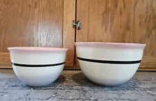 Vintage Hull Pottery Mixing Bowls / Debonair / SET of 2 Black Stripe Pink Purple