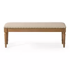 Maven Lane Elizabeth Traditional Upholstered Wood Bench, Antiqued Natural Finish