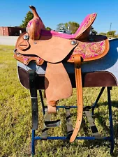 Kids-Adults Western Horse Barrel Saddle, Floral Design 10" to 16" Free Shipping