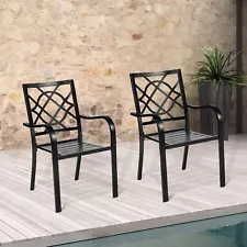 SUNCROWN 2 Piece Black Wrought Iron Chair,300lb Outdoor Dining Chair Metal Chair