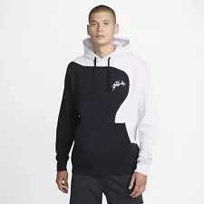 $75 NIKE AIR SPORTSWEAR CLUB GALAXY CC FLEECE PULLOVER HOODIE BLACK WHITE sz M