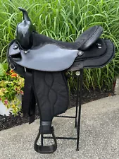 16" BIG HORN Black Western Horse Saddle #105 ~ Semi Bar ~ Light Weight