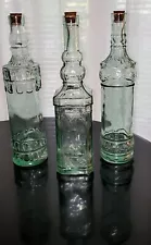 (3) Decorative Glass Wine Bottles Olive Oil Hand Blown Glass Cottage Core