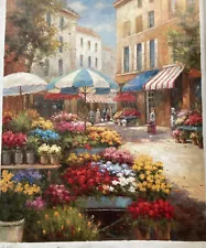 Oil Painting On Canvas Street Sale Flower English Market Scene 30x40