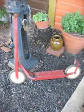 Vintage 1940s- 50s red Push Scooter with wooden handles