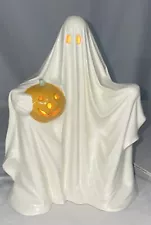 New ListingVintage 1972 Byron Molds Ceramic White Ghost Holding Pumpkin Halloween Figurine