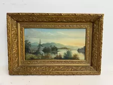 Antique Landscape Painting Oil on Board Framed Signed William Merritt Post