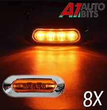 24V Led Amber Orange Side Marker Lights 3.5" X8 Chrome Bezel Truck Lorry Trailer