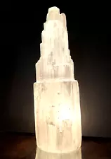 Large Selenite Crystal Satin Spar 10” Tall, Lamp/bulb ready (not included)