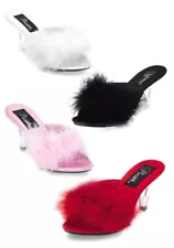 Sexy 3" Lingerie HIgh Heel Slippers Date Bedroom Shoes W/ Marabou Feathers