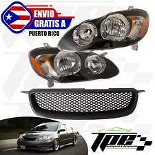 HEADLIGHTS SET GLOSS BLACK HOUSING WITH MESH GRILL FOR 03 08 TOYOTA COROLLA (For: 2005 Toyota Corolla)