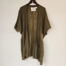 Anthropologie Angel of the North Moss Green Knit Open Cardigan Sweater L Cotton