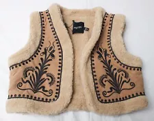 Nasty Gal Women's Suede Cropped Embroidered Gilet Vest NC3 Brown UK:4 US:0 NWT