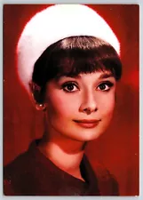 Postcard Audrey Hepburn White Fur Hat British Actress