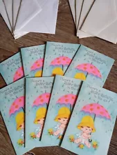 8 Vintage 60s Baby Shower Invitations Adorable Rain Umbrella Blue Pink