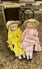 Lot of 2 Small Porcelain Dolls 8.5” Vintage Collectibles Hats Dresses Brand New