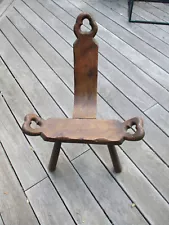 Antique Primitive Folk Art Wood Wooden Three-Legged Birthing Milking Chair Stool