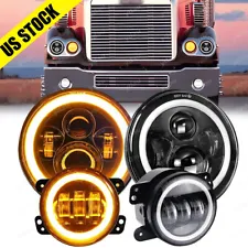 7" LED Headlamp Headlights & 4'' Fog Lights for Freightliner Coronado 2001-2016