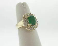 Estate 2.42 cts Natural Green Emerald and Diamonds 14k Solid Yellow Gold Ring