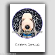 Bedlington Terrier dog painting glitter Christmas cards 6 pack Suzanne Le Good