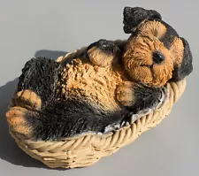 Airedale Terrier Dog Statue Figurine Puppy Sleeping Basket Pet Lover Gifts Decor