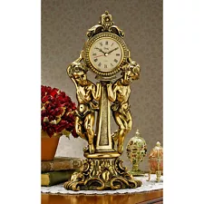 French Rococo Twin Cherubs Ornate Antique Gold Tone Finish Mantel Clock