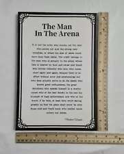 NEW, 8”x12’ Theodore Teddy Roosevelt, The Man In The Arena Quote, Framed