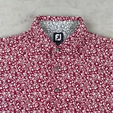 FootJoy Polo Shirt Men Large Merlot Floral Vines Lisle Print Self Collar Golf