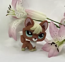 Littlest Pet Shop LPS Authentic #1126 Brown Beige Fox Teal Eyes Hasbro Toy