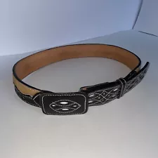 Horse Hair Leather Belt 38” X 1 3/4” Wide Made In Mexico