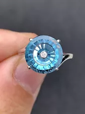 9ct Gold Glen Lehrer Blue Topaz & Diamond Large Incredible Designer Ring, 9k 375