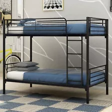 78" L Modern Metal Twin Over Twin Bunk Beds Frame Ladder Kids Child Bed Bedroom