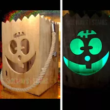 12" RUSTIC FRANKENSTEIN WOODEN LANTERN large luminaria candle holder Halloween