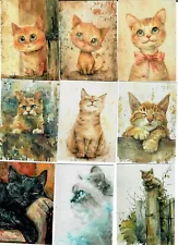 ACEO PRINTS FROM ORIGINAL PAINTINGS "NINE KITTIES" Charity K9s for Warriors