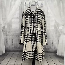 Express Size Small Off White Black Striped Wool Trench Coat Dress Fit & Flare D1