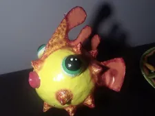 New ListingBig Puffer Fish Ornament Devil Red Alien Skin and Eyes 11 x12" x 7 1/2"