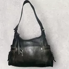 Fossil Purse Womens Med Black Pebbled Leather Shoulder Bag Boho Handbag Pockets