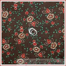 BonEful Fabric Cotton Quilt Brown Red Green Flower Fall Thanksgiving SALE SCRAP