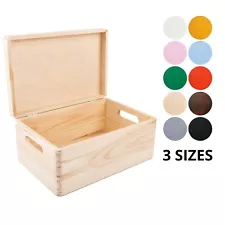 Wooden Storage Box Chest with Hinged Lid | 10 Colors | 3 Sizes | Natural Wood