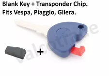 Uncut Key Blank for Gilera, Vespa, Piaggio Scooters, PLUS Transponder Chip