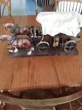 Vintage Rare and Hard to Find Clydesdale 2-Horse Team w/ Conestoga Wagon Lamp