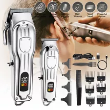 Hair Trimmer Set Cordless Barber Clipper with T-Blade LCD Machine Kit for Men US