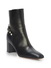 VALENTINO Womens Black Squared Off Heel RockBlock Heel Leather Booties 38