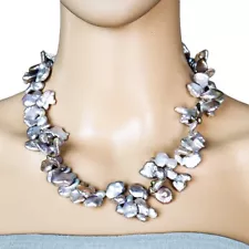 Baroque Keshi Pearls Beaded Necklace Purple / Gray / Lavender 18”