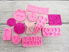 Lot of 12 Silicone Plastic Molds Fondant, Clay, Baby, Chocolate, Mermaid,Candy