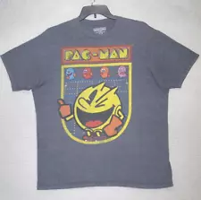 Pac Man Shirt Adult Large Gray Graphic Video Game 80's Short Sleeve Casual Mens