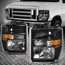 For 08-21 E150 E250 E350 E450 Super Duty Econoline Van Headlight Black/Amber (For: 2012 E-350 Super Duty)