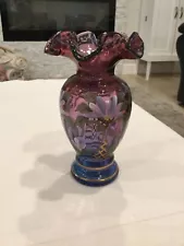 Fenton Mulberry Floral Hand Painted Vase Honor Collection 2003 Limited